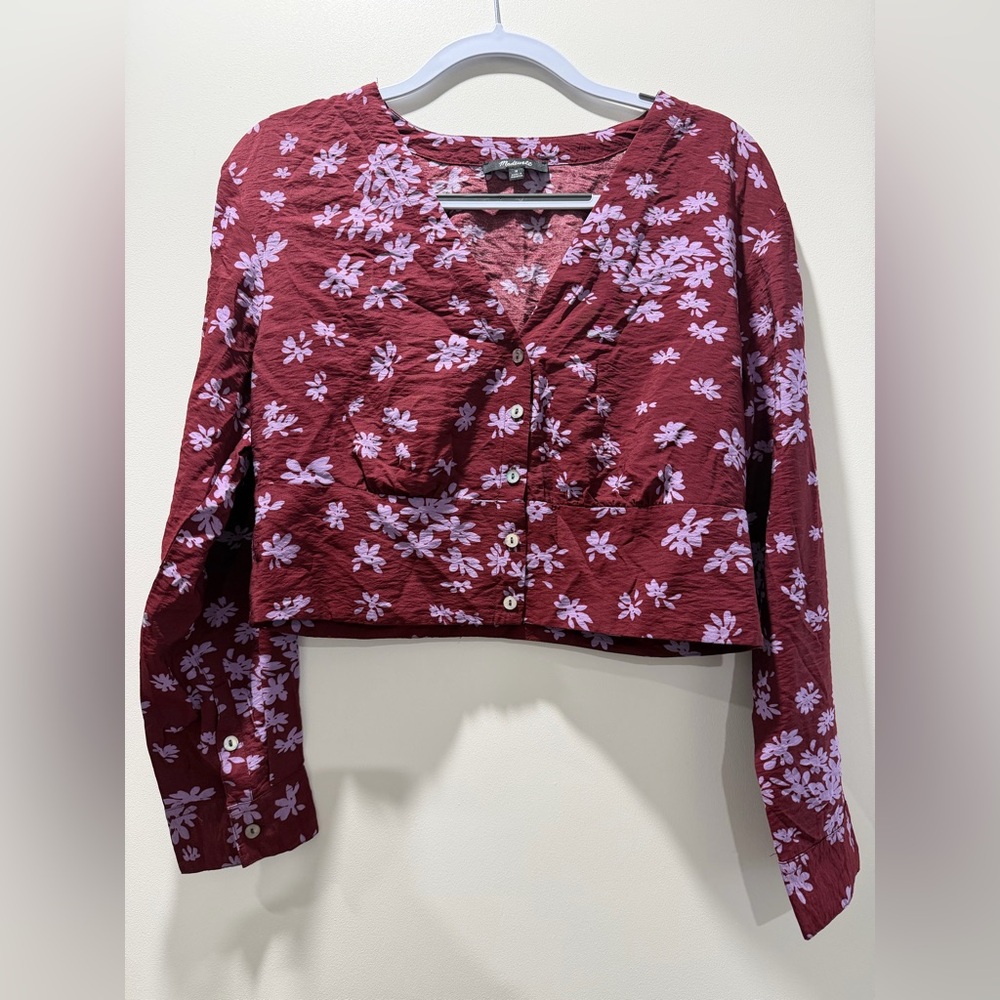 Madewell Women's Crop Top Cabernet Floral Button Sz Medium